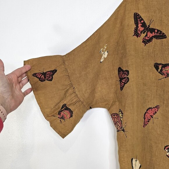 Viola Borghi Womens Linen Blouse Small Tan Boho Oversized Ethereal Baggy Relaxed - Picture 9 of 13